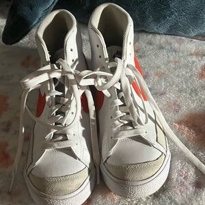 Nike White and Orange High-Top Sneakers